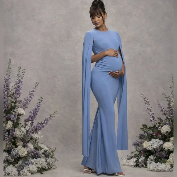 Club L London Divine Timing Cape Sleeves Maternity Maxi Dress Size L/12 - Picture 2 of 12